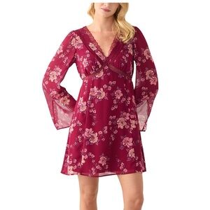 Floral Burgundy Dress with Lace Trim